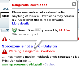 Yahoo SERP with Security Warning